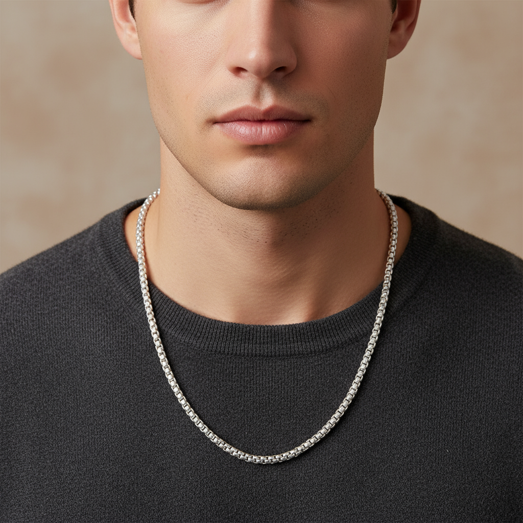 Éterna Silver Chain on man - close-up